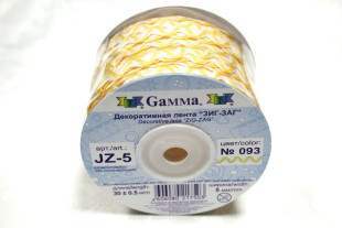 Тесьма отделочная "ЗИГ-ЗАГ" 5 мм 30 м №093 желтый/белый